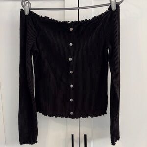 💥2/$33💥 Ardene Black Off-Shoulder Long Sleeve Crop Top